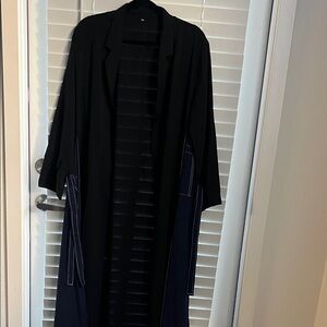 Black Blue Contrast Robe Wrap With Pockets Size Large NWOT